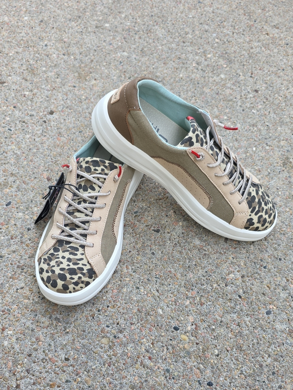 Hey Dude Karina Beige Leopard Light Weight Platform Slip On Sneakers Size 10